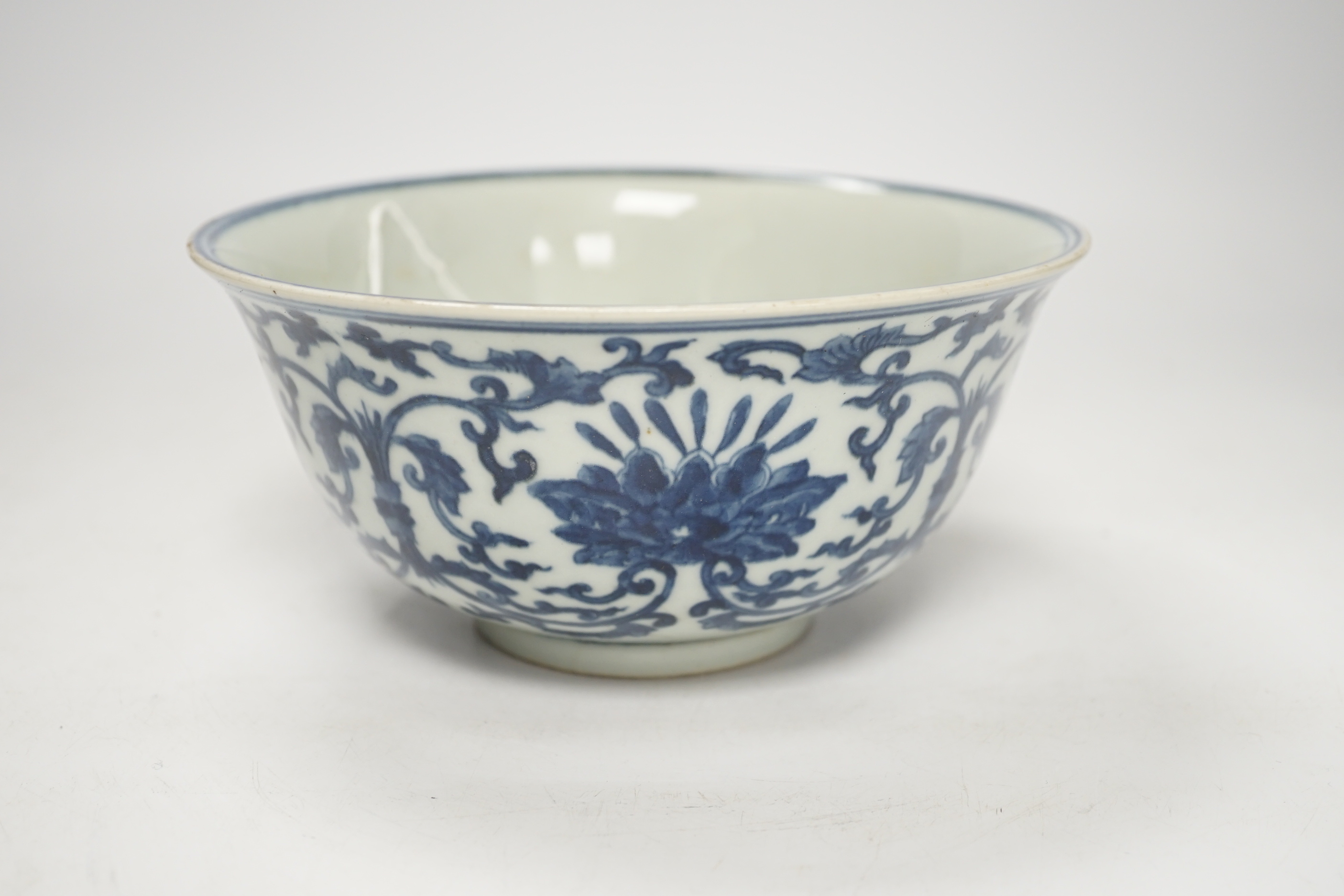 A Chinese blue and white 'lotus' bowl, 18.5cm diameter